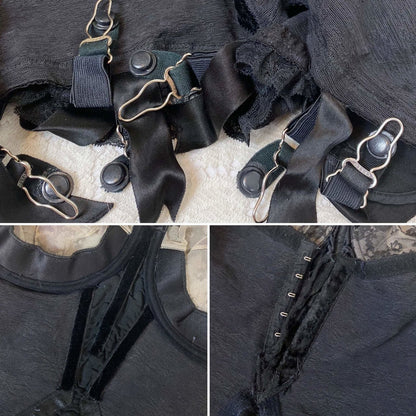 Vintage 1950's All in One Girdle | Black Floral Elastic Mesh with Sheer Lace & Plush Velvet Lining | Size 36 C, 38 B - Daggers & Dames