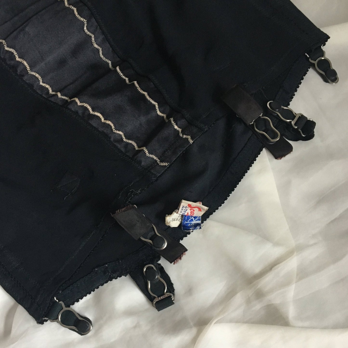 Vintage 1950's All in One Girdle | Black Rayon Satin with Mesh Elastic & Embroidery | The Shape by Scandale | Size M - Daggers & Dames