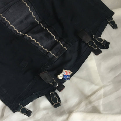 Vintage 1950's All in One Girdle | Black Rayon Satin with Mesh Elastic & Embroidery | The Shape by Scandale | Size M - Daggers & Dames