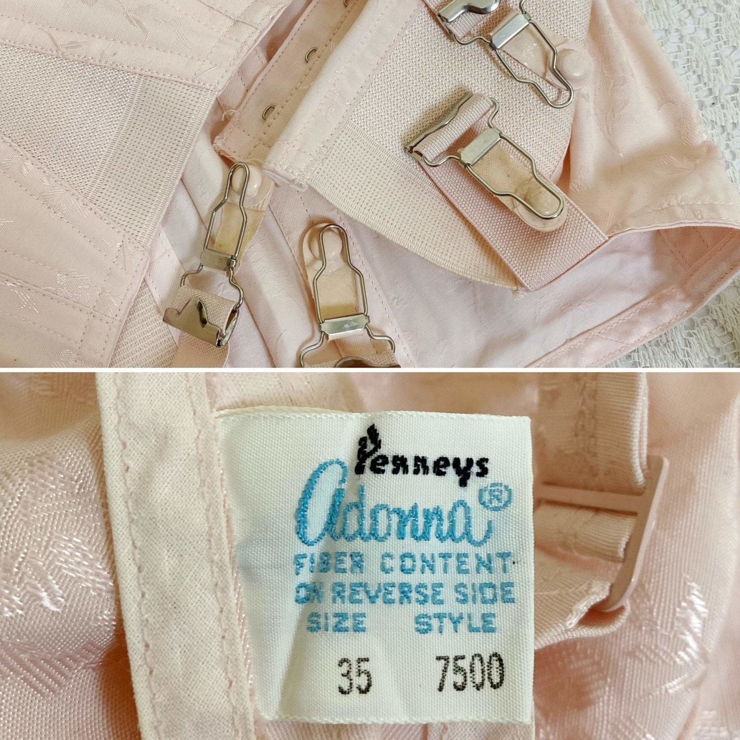 Vintage 1950's All in One Girdle | Light Rose Pink Cotton with Floral Satin Damask | Size 34 C, 36 B | Penny's Adonna -Never Worn - Daggers & Dames