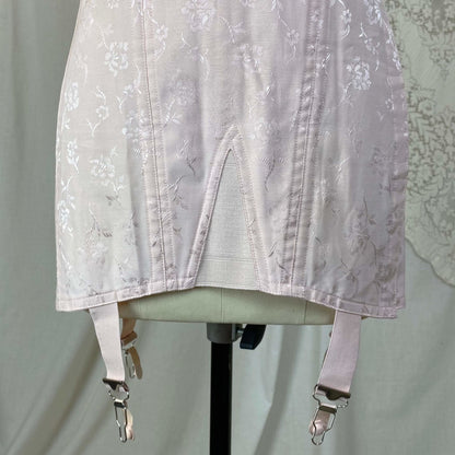 Vintage 1950's All in One Girdle | Light Rose Pink Cotton with Floral Satin Damask | Size 34 C, 36 B | Penny's Adonna -Never Worn - Daggers & Dames