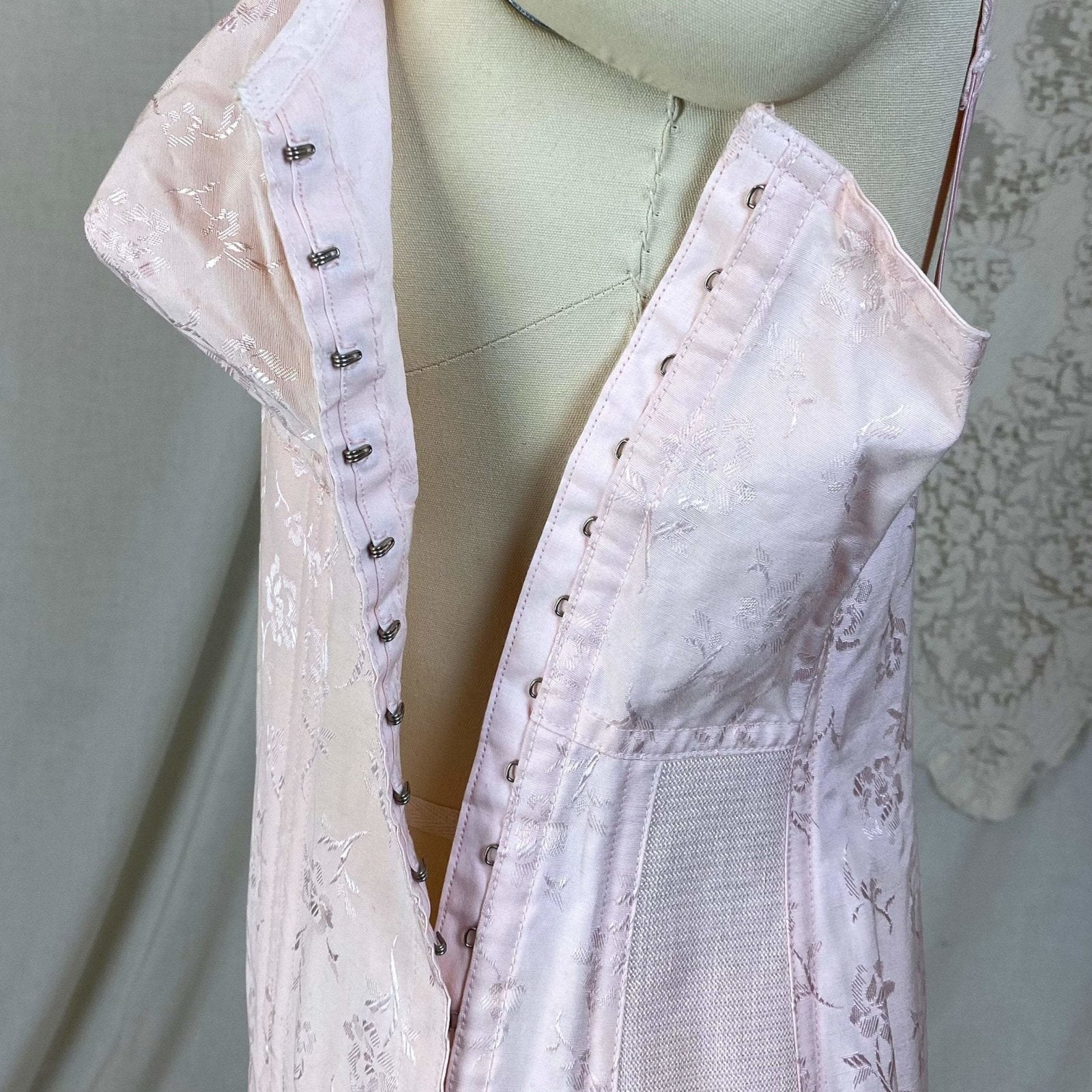 Vintage 1950's All in One Girdle | Light Rose Pink Cotton with Floral Satin Damask | Size 34 C, 36 B | Penny's Adonna -Never Worn - Daggers & Dames