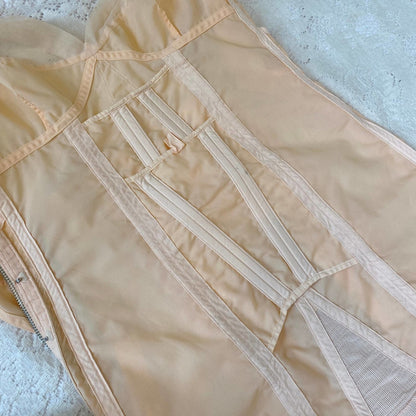 Vintage 1950's All in One Girdle | Pale Peach Nylon with Chiffon & Pull-Back Rear Clasp | Size 34 C, 36 B - Daggers & Dames