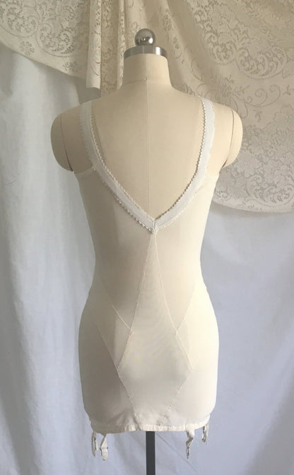 Vintage 1950's All in One Girdle | White Nylon Lace | 6 Ribbon Covered Garters | JACQUES HEIM for Carol Brent | Bridal Lingerie | Size 36 D - Daggers & Dames