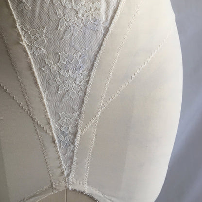 Vintage 1950's All in One Girdle | White Nylon Lace | 6 Ribbon Covered Garters | JACQUES HEIM for Carol Brent | Bridal Lingerie | Size 36 D - Daggers & Dames