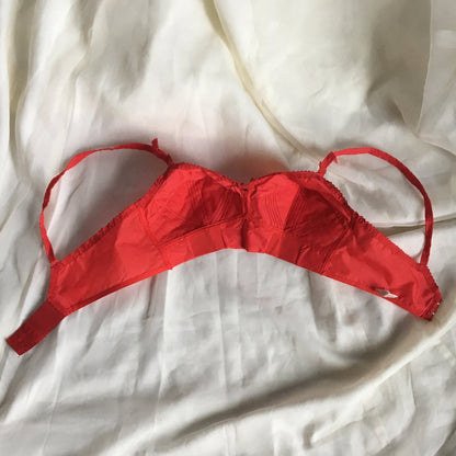 Vintage 1950's Bra | Bright Red Nylon & Lace with Bullet Cups | Celebrity | Size 34 B - Daggers & Dames