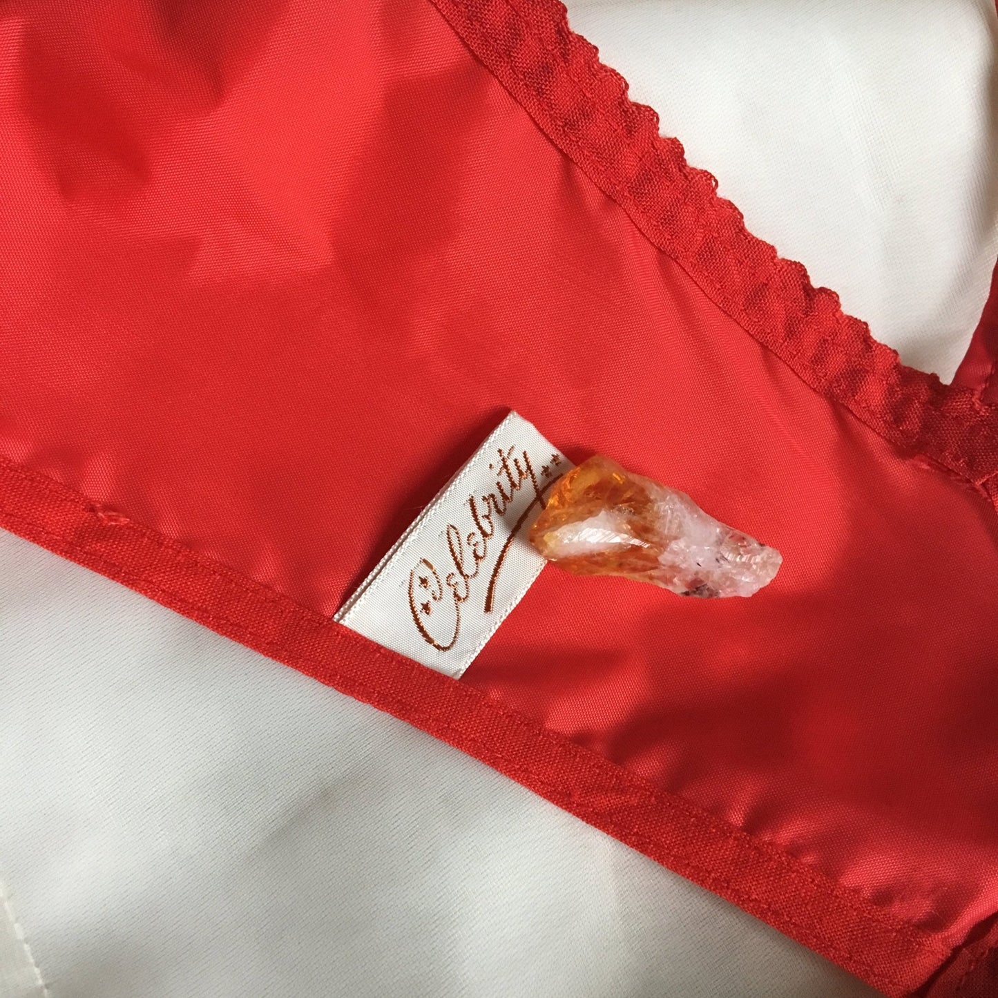 Vintage 1950's Bra | Bright Red Nylon & Lace with Bullet Cups | Celebrity | Size 34 B - Daggers & Dames
