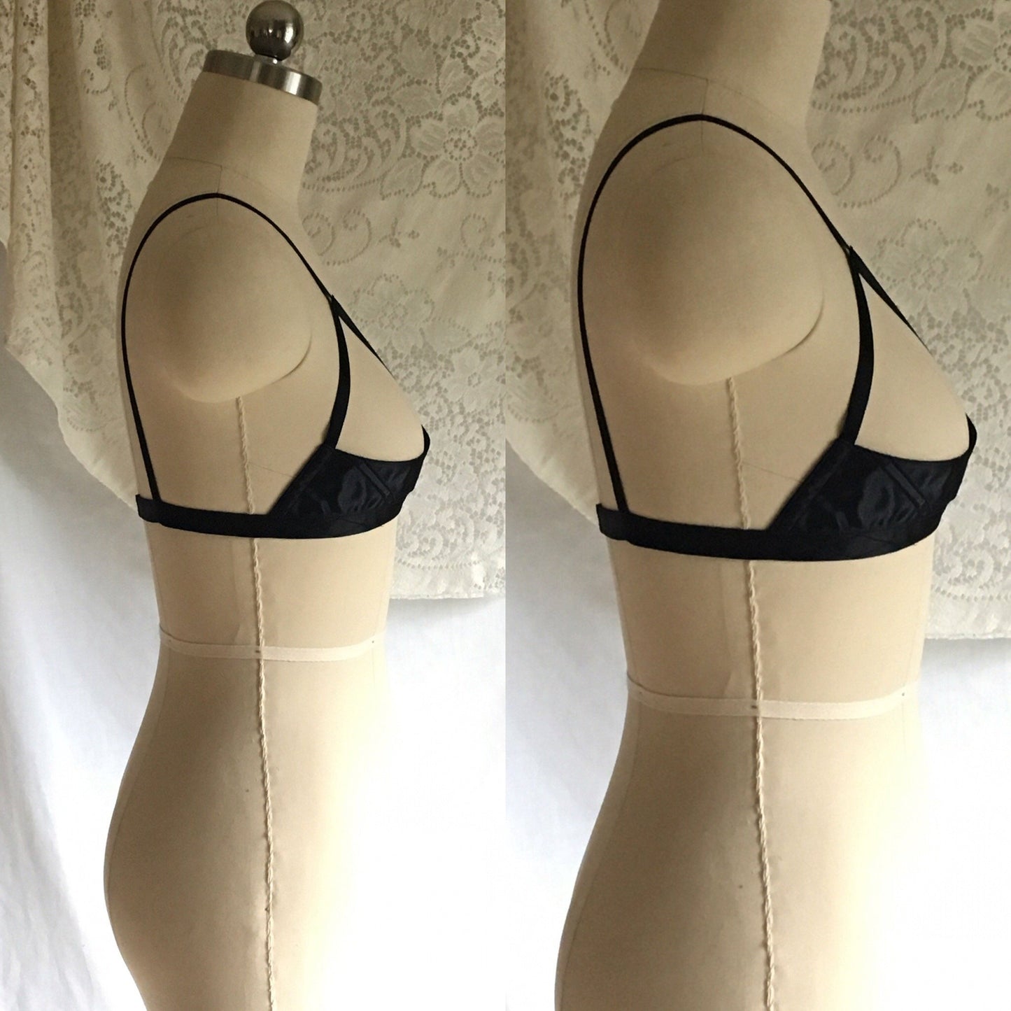 Vintage 1950's Bra | Rare Black Rayon Satin Demi Cage Bra with Open Cups | French Lingerie | Size 30 - Daggers & Dames