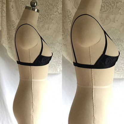 Vintage 1950's Bra | Rare Black Rayon Satin Demi Cage Bra with Open Cups | French Lingerie | Size 30 - Daggers & Dames
