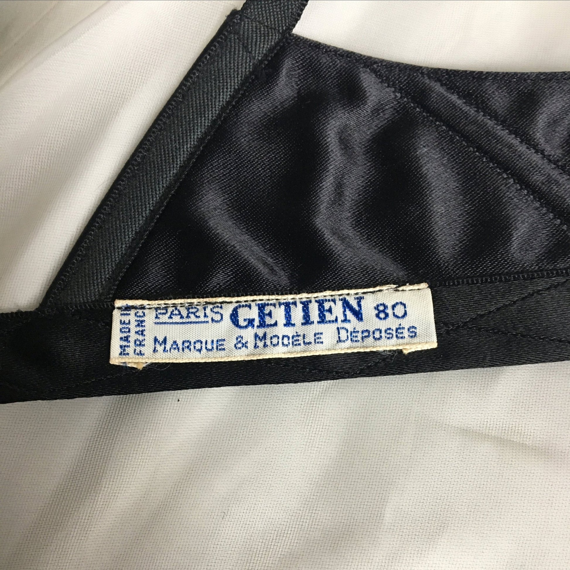 Vintage 1950's Bra | Rare Black Rayon Satin Demi Cage Bra with Open Cups | French Lingerie | Size 30 - Daggers & Dames