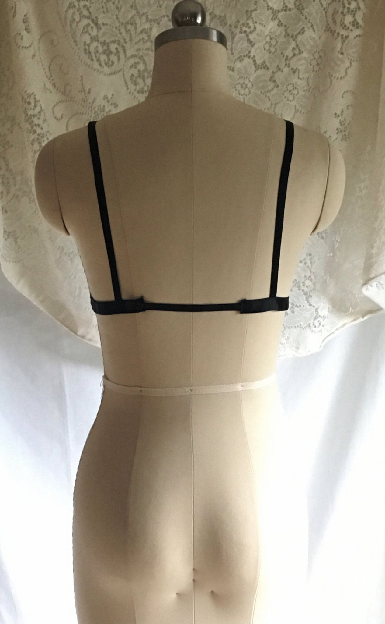 Vintage 1950's Bra | Rare Black Rayon Satin Demi Cage Bra with Open Cups | French Lingerie | Size 30 - Daggers & Dames