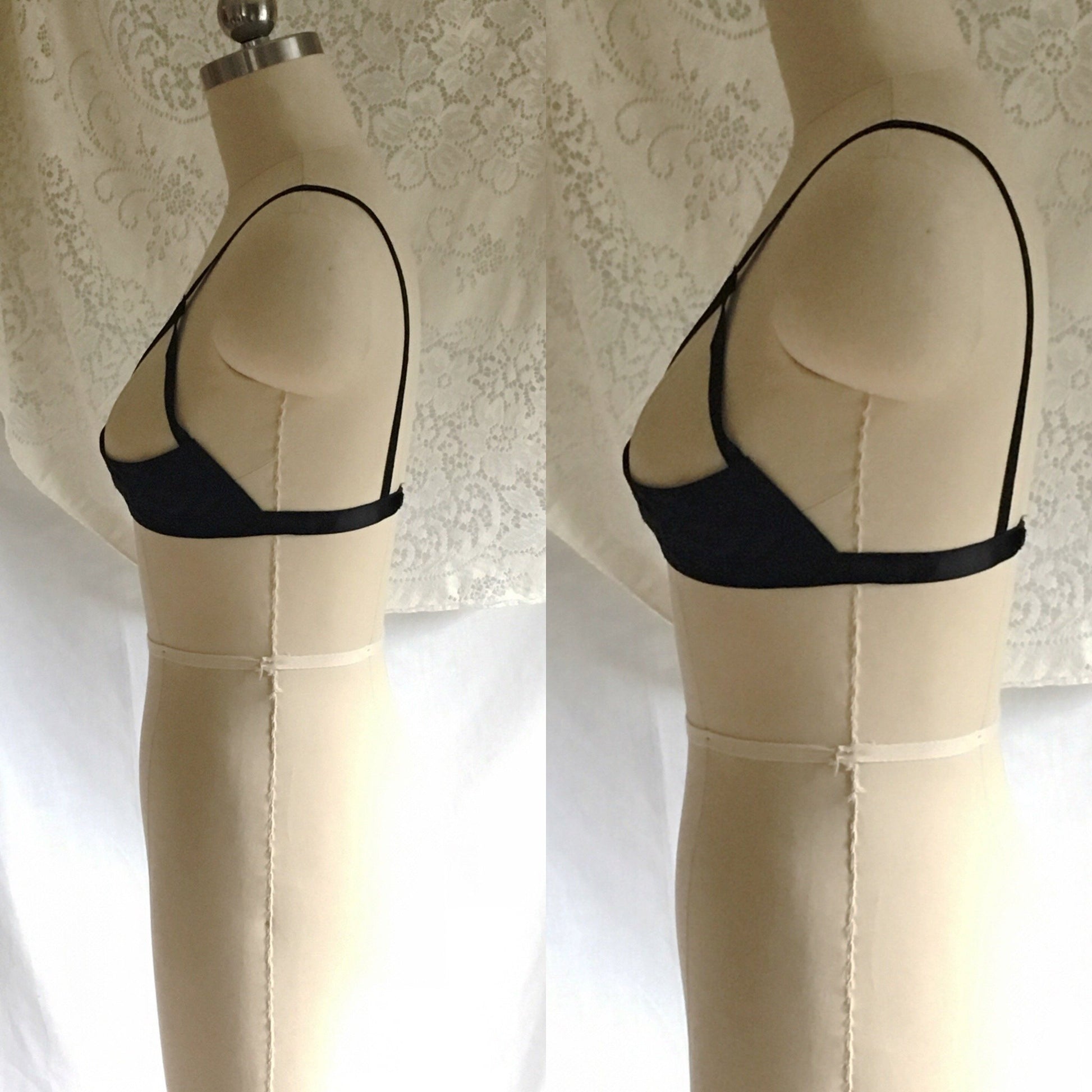 Vintage 1950's Bra | Rare Black Rayon Satin Demi Cage Bra with Open Cups | French Lingerie | Size 30 - Daggers & Dames