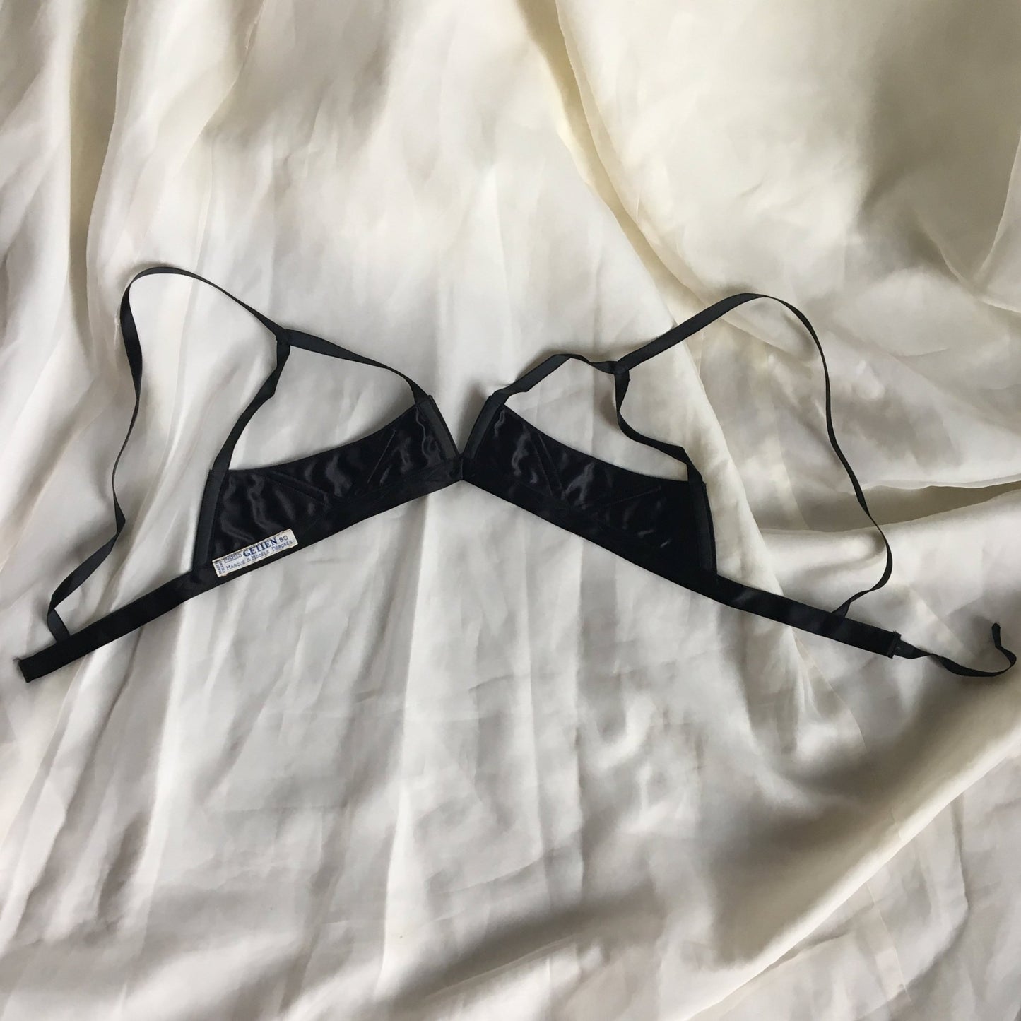 Vintage 1950's Bra | Rare Black Rayon Satin Demi Cage Bra with Open Cups | French Lingerie | Size 30 - Daggers & Dames