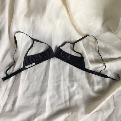 Vintage 1950's Bra | Rare Black Rayon Satin Demi Cage Bra with Open Cups | French Lingerie | Size 30 - Daggers & Dames