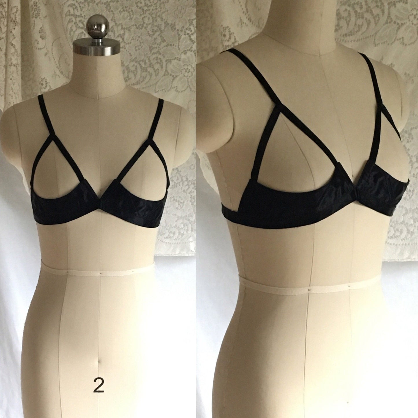 Vintage 1950's Bra | Rare Black Rayon Satin Demi Cage Bra with Open Cups | French Lingerie | Size 30 - Daggers & Dames