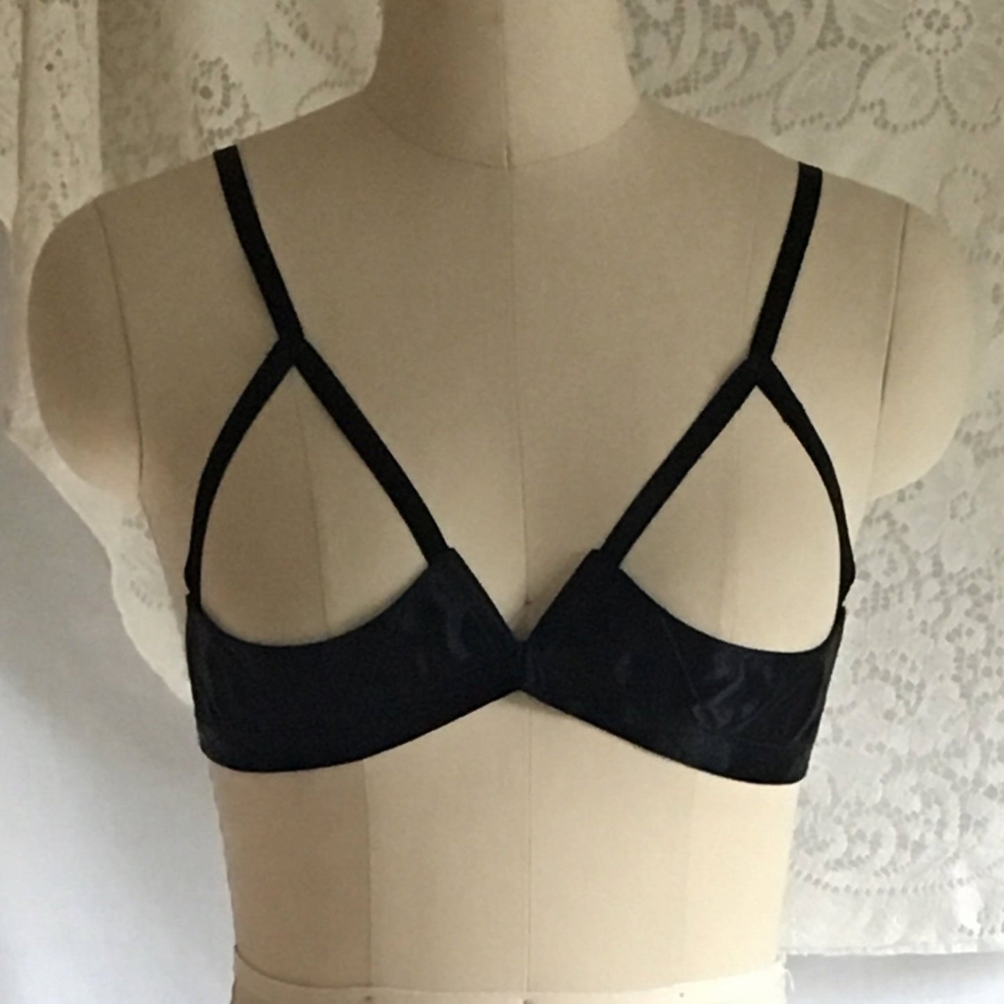 Vintage 1950's Bra | Rare Black Rayon Satin Demi Cage Bra with Open Cups | French Lingerie | Size 30 - Daggers & Dames