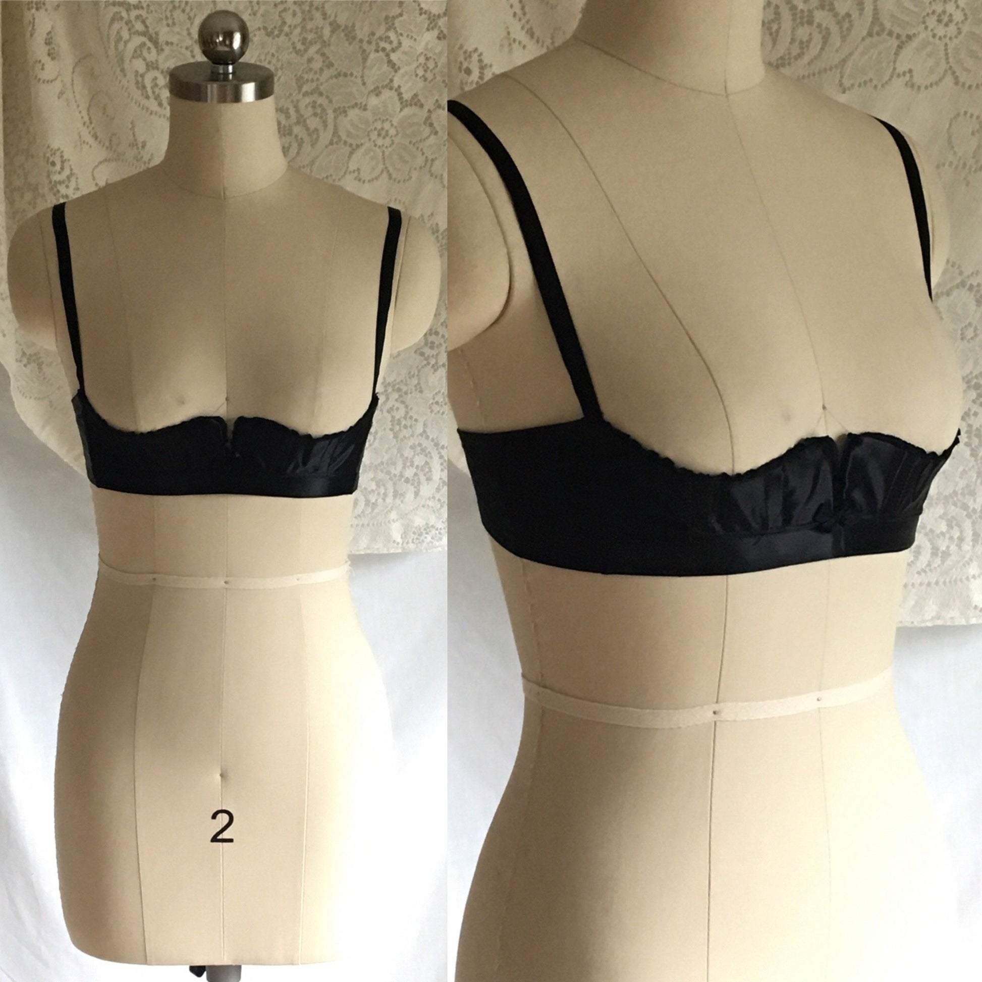 Vintage 1950's Bra | Rare Black Rayon Satin Demi Shelf Bra | French Lingerie | Size 32 - Daggers & Dames