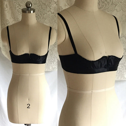 Vintage 1950's Bra | Rare Black Rayon Satin Demi Shelf Bra | French Lingerie | Size 32 - Daggers & Dames