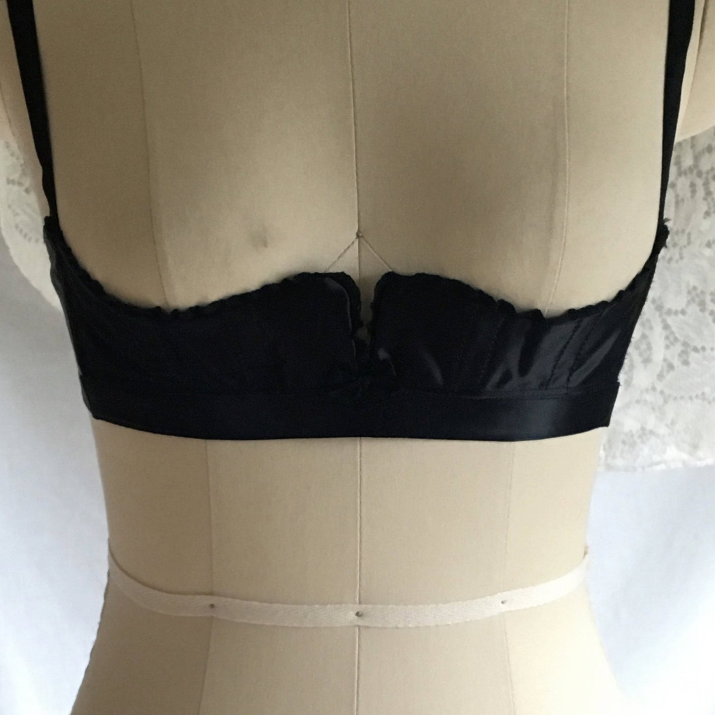 Vintage 1950's Bra | Rare Black Rayon Satin Demi Shelf Bra | French Lingerie | Size 32 - Daggers & Dames
