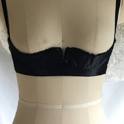 Vintage 1950's Bra | Rare Black Rayon Satin Demi Shelf Bra | French Lingerie | Size 32 - Daggers & Dames