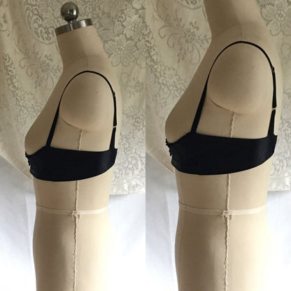 Vintage 1950's Bra | Rare Black Rayon Satin Demi Shelf Bra | French Lingerie | Size 32 - Daggers & Dames