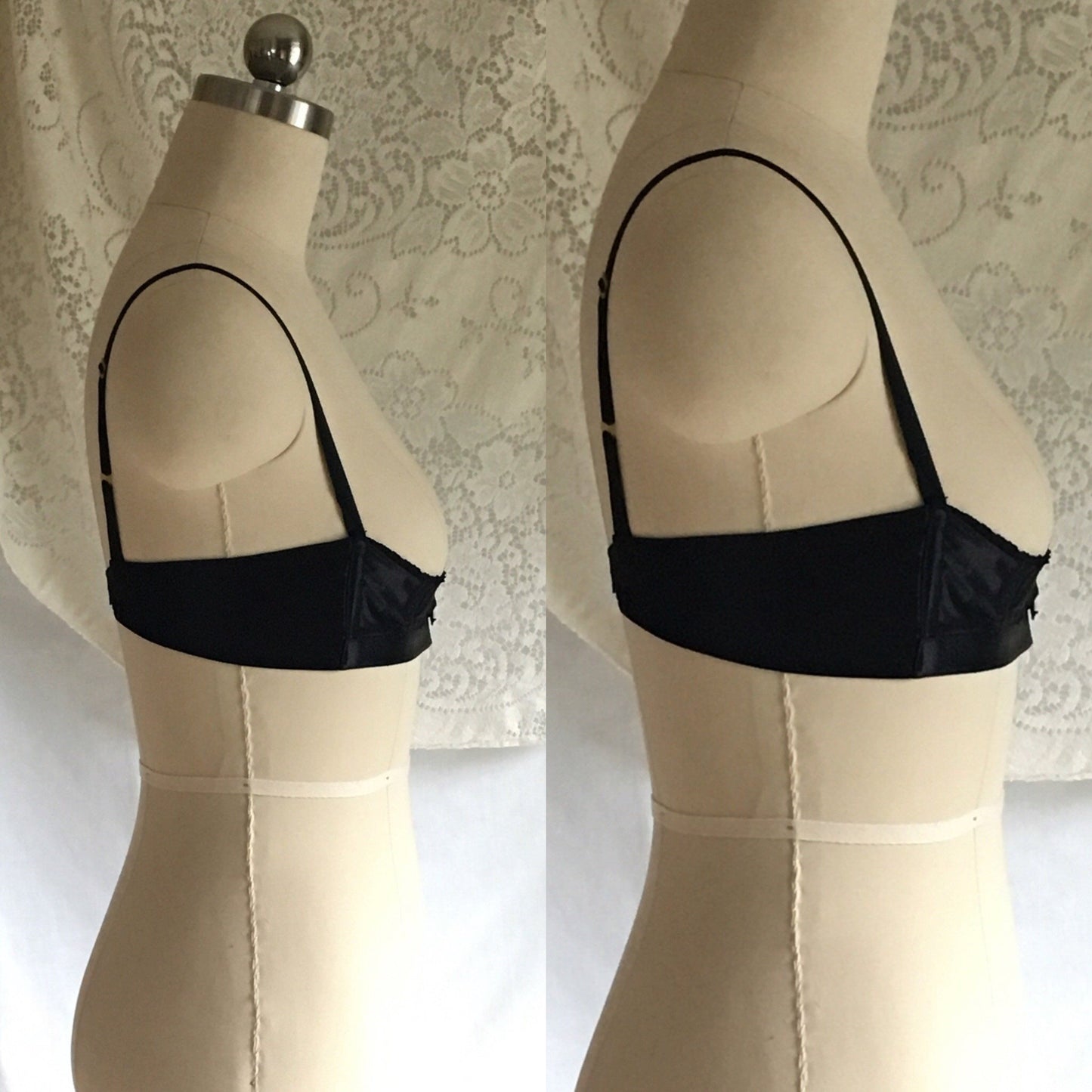 Vintage 1950's Bra | Rare Black Rayon Satin Demi Shelf Bra | French Lingerie | Size 32 - Daggers & Dames