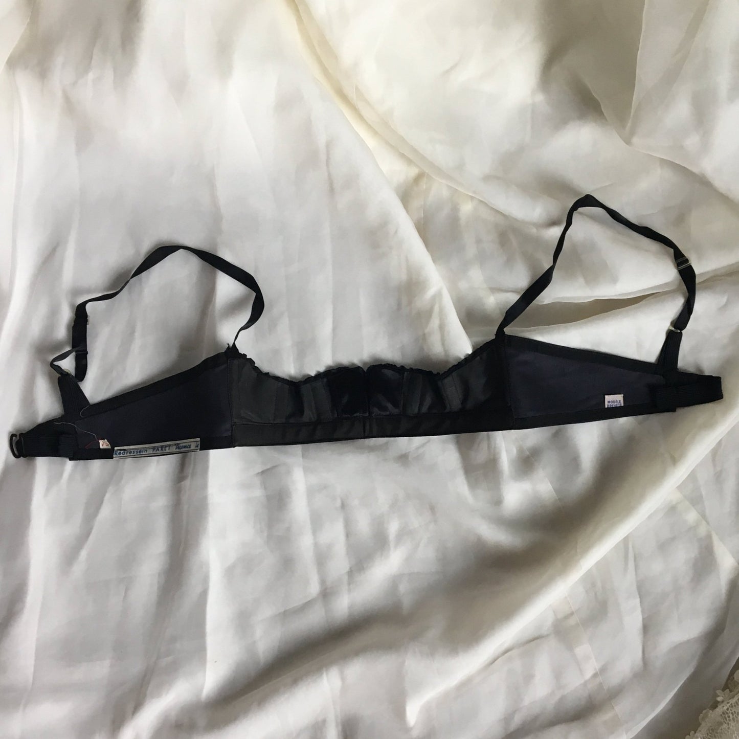 Vintage 1950's Bra | Rare Black Rayon Satin Demi Shelf Bra | French Lingerie | Size 32 - Daggers & Dames