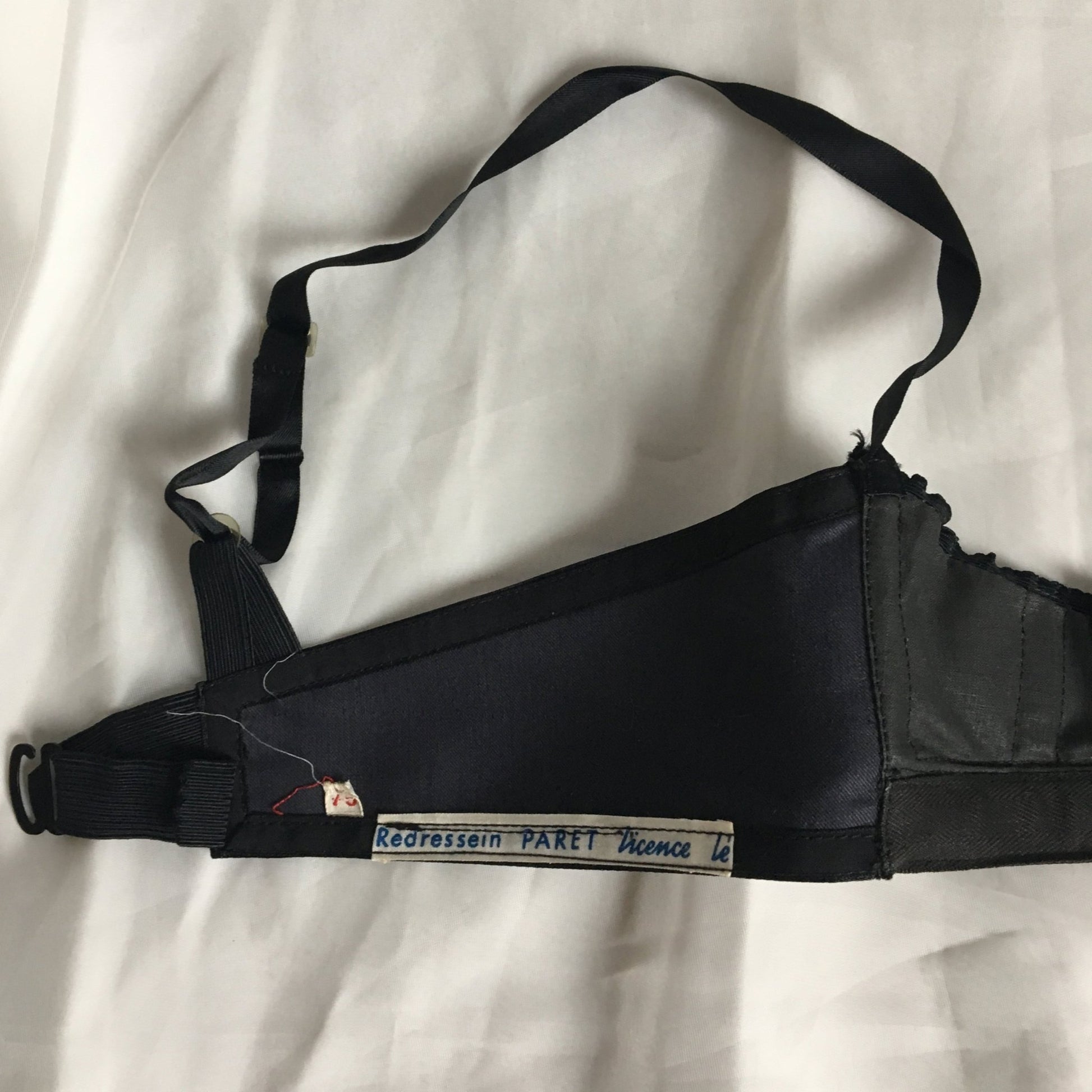 Vintage 1950's Bra | Rare Black Rayon Satin Demi Shelf Bra | French Lingerie | Size 32 - Daggers & Dames