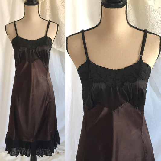 Vintage 1950's Brown Satin Slip by Lady Swank - Daggers & Dames