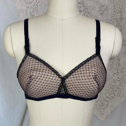 Vintage 1950's Bullet Bra | Black Lace over Nude Illusion | Size 32 B, 34 A | Lovable - Daggers & Dames