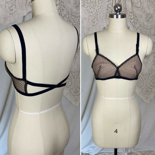 Vintage 1950's Bullet Bra | Black Lace over Nude Illusion | Size 32 B, 34 A | Lovable - Daggers & Dames