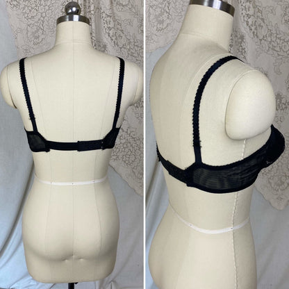 Vintage 1950's Bullet Bra | Sheer Black Lace Chiffon with Nude Illusion & Padded Cups | Size 34 B, 32 C, 36 A | V-Ette by Vassarette | - Daggers & Dames