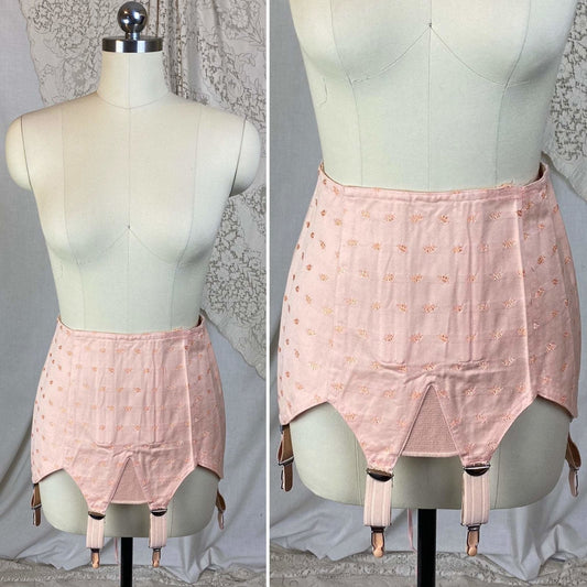 Vintage 1950's Corset Girdle | Bubblegum Pink Cotton with Satin Damask | Size S, M, LG | Made in France - Daggers & Dames