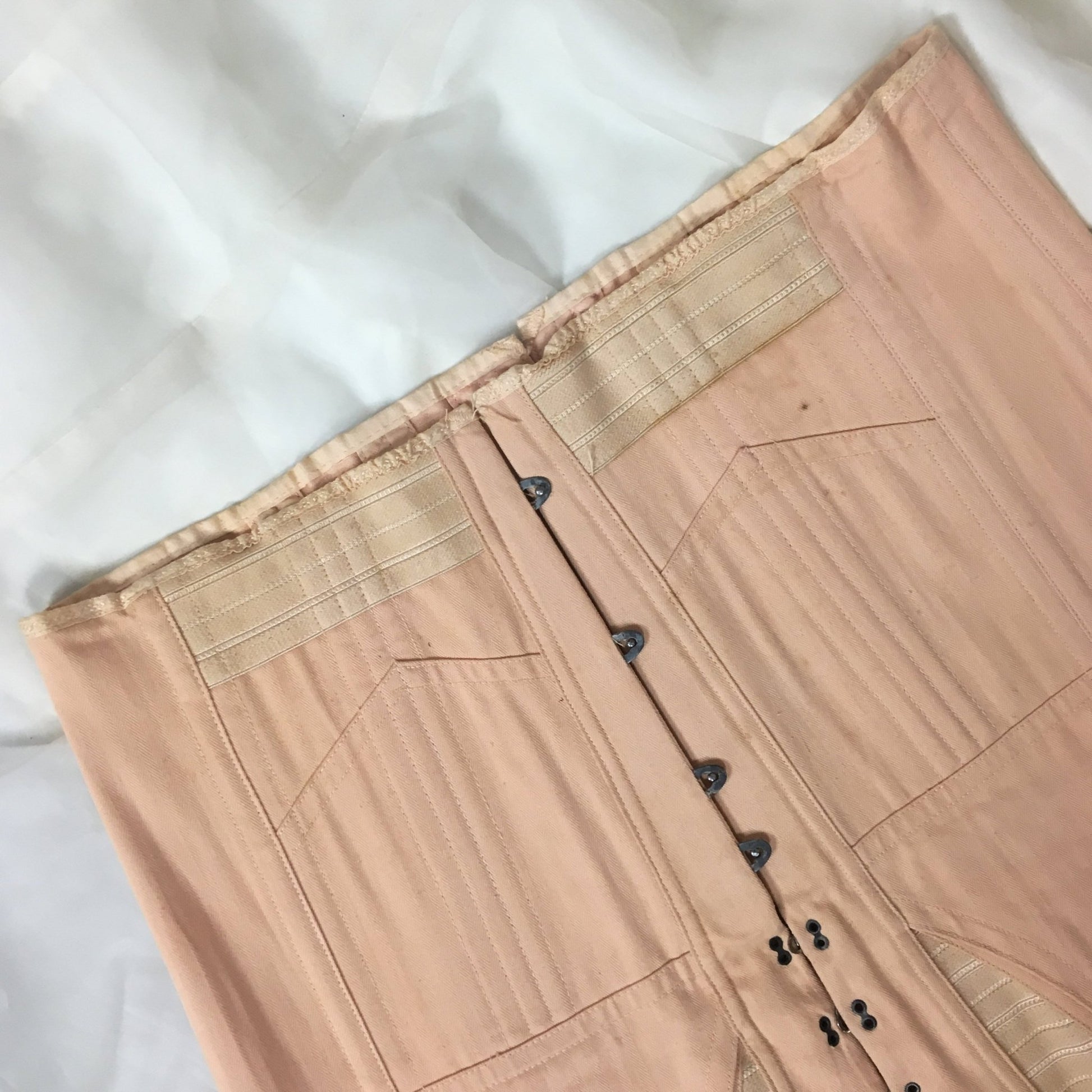 Vintage 1950's Corset Girdle | Rich Peach Rayon & Cotton Chevron with Boning | Size LG, XLG - Daggers & Dames