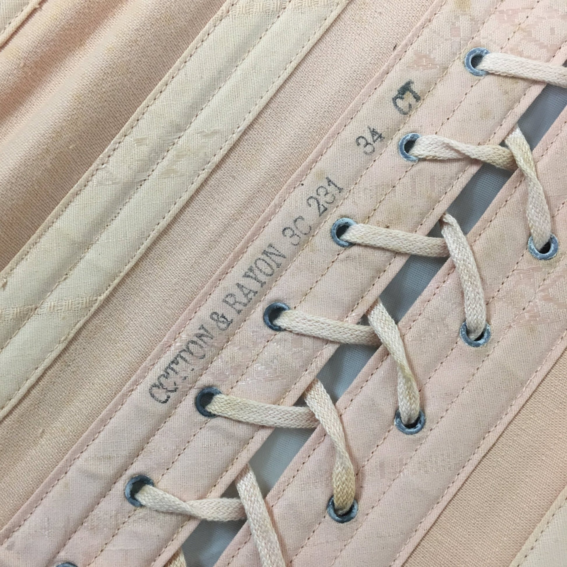 Vintage 1950's Corset Girdle | Rich Peach Rayon & Cotton Chevron with Boning | Size LG, XLG - Daggers & Dames