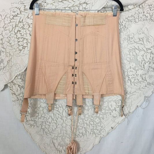 Vintage 1950's Corset Girdle | Rich Peach Rayon & Cotton Chevron with Boning | Size LG, XLG - Daggers & Dames