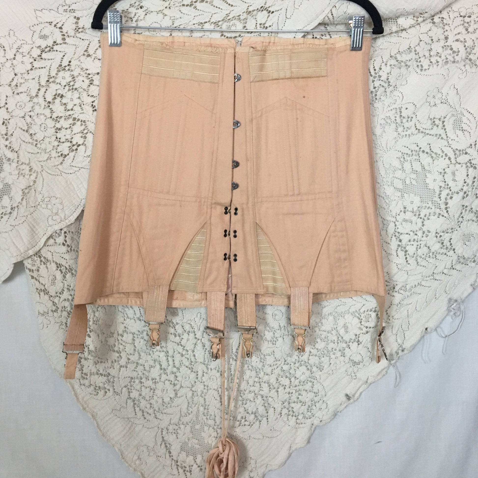 Vintage 1950's Corset Girdle | Rich Peach Rayon & Cotton Chevron with Boning | Size LG, XLG - Daggers & Dames