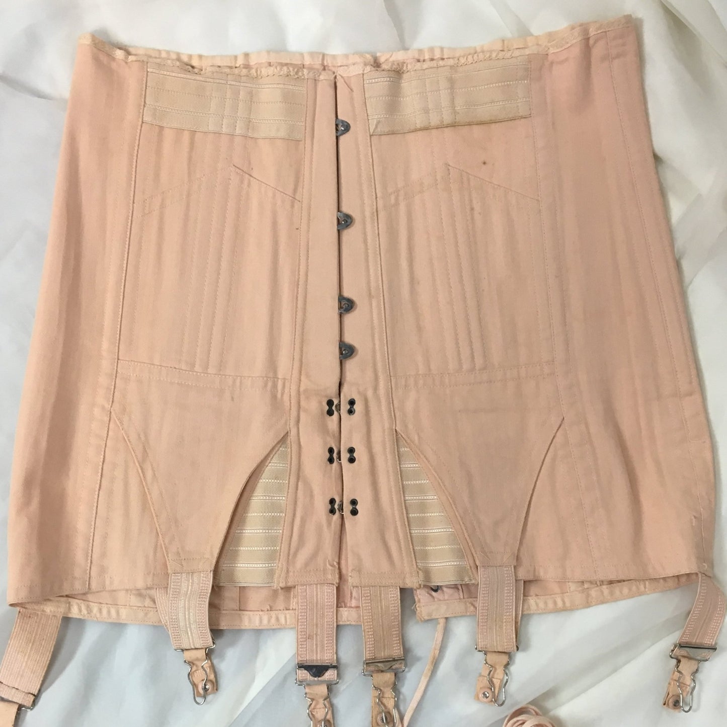 Vintage 1950's Corset Girdle | Rich Peach Rayon & Cotton Chevron with Boning | Size LG, XLG - Daggers & Dames