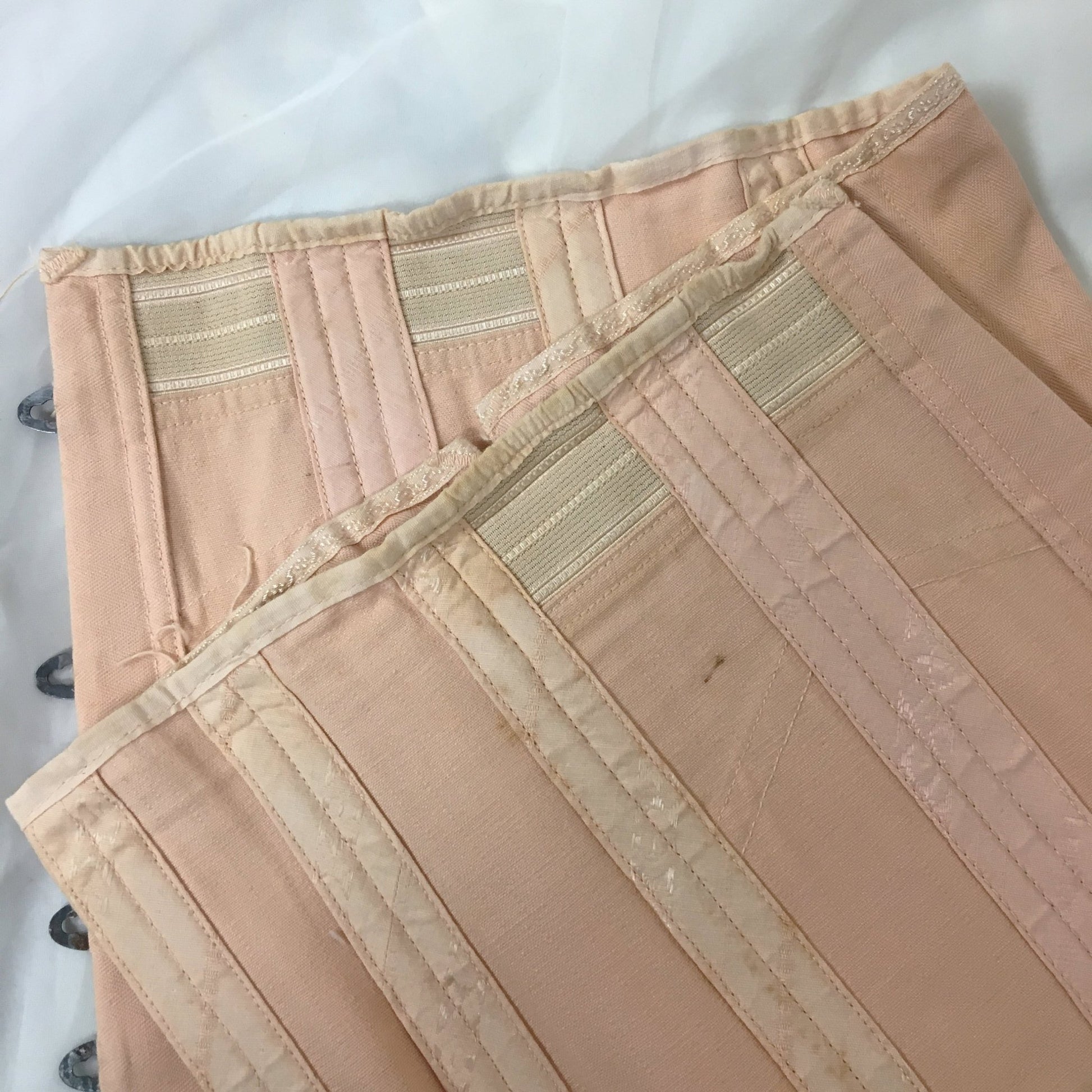 Vintage 1950's Corset Girdle | Rich Peach Rayon & Cotton Chevron with Boning | Size LG, XLG - Daggers & Dames
