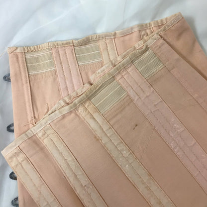 Vintage 1950's Corset Girdle | Rich Peach Rayon & Cotton Chevron with Boning | Size LG, XLG - Daggers & Dames