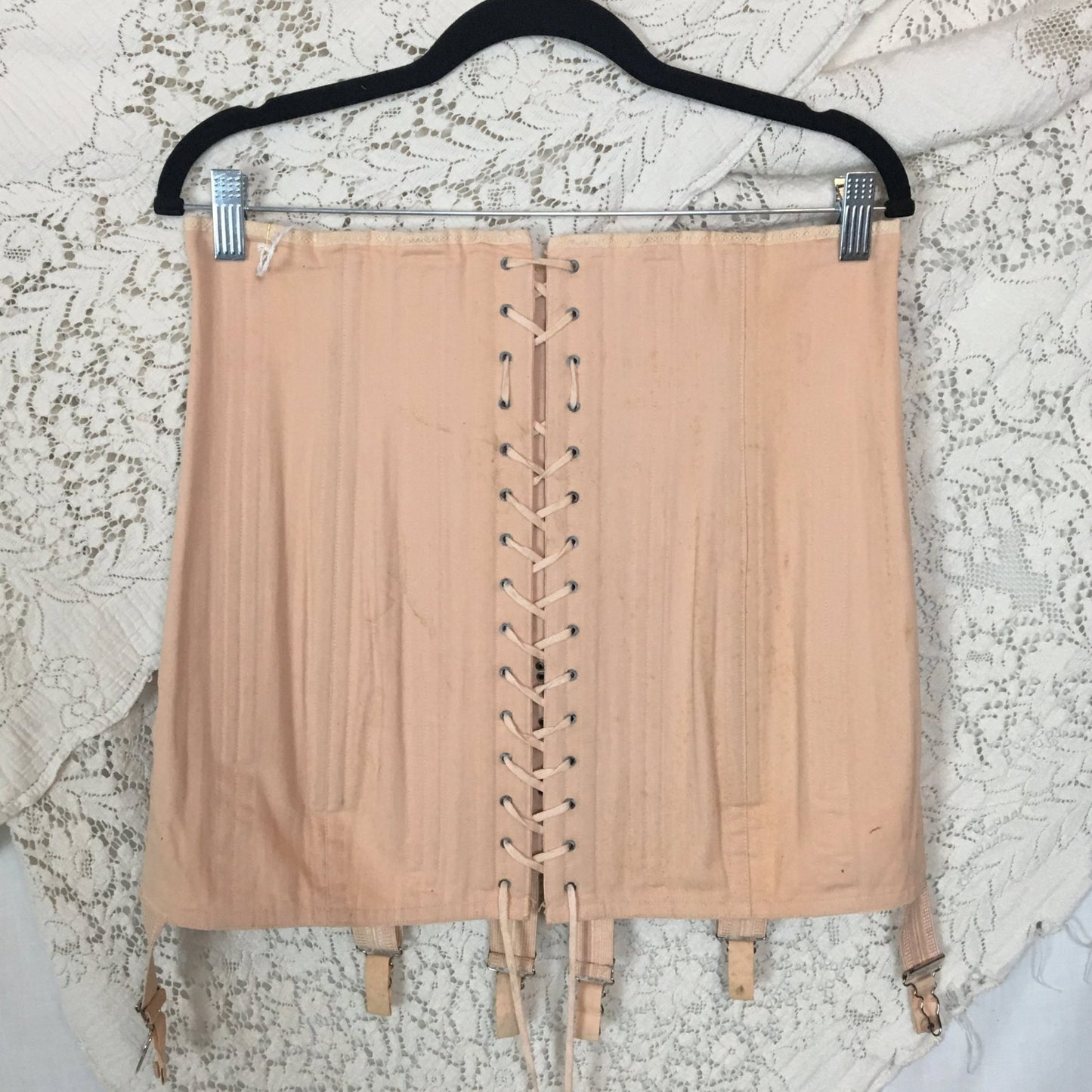 Vintage 1950's Corset Girdle | Rich Peach Rayon & Cotton Chevron with Boning | Size LG, XLG - Daggers & Dames