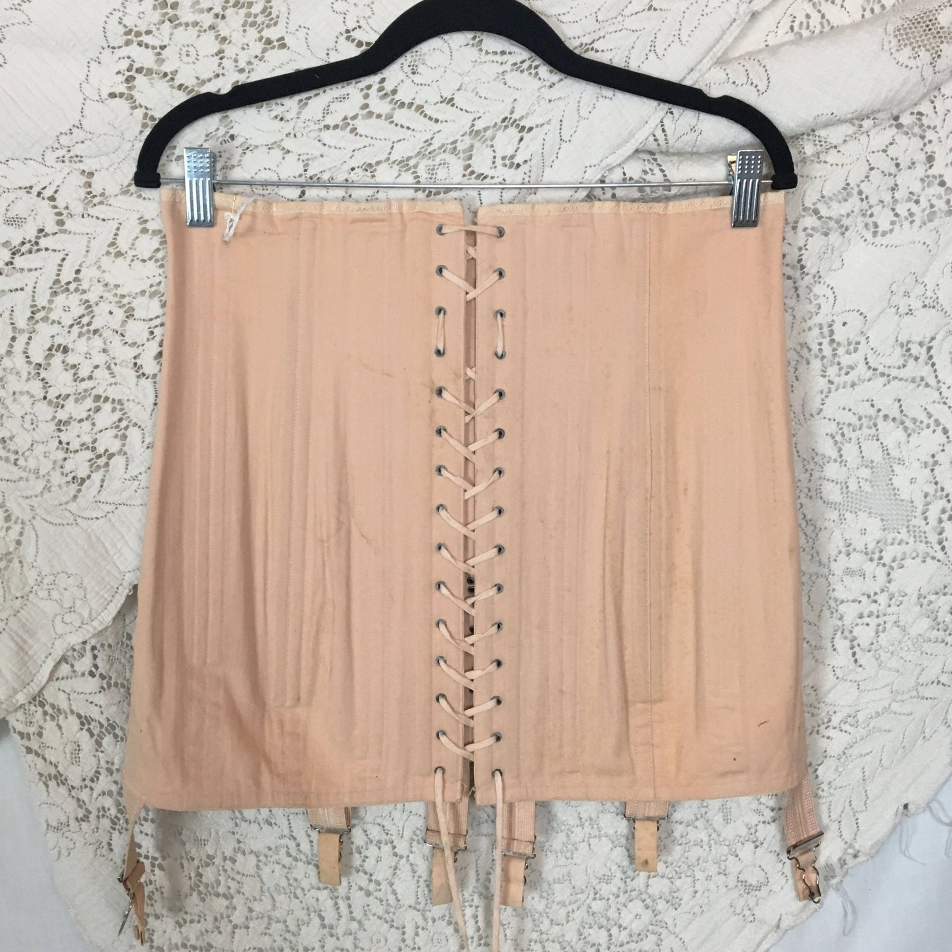 Vintage 1950's Corset Girdle | Rich Peach Rayon & Cotton Chevron with Boning | Size LG, XLG - Daggers & Dames