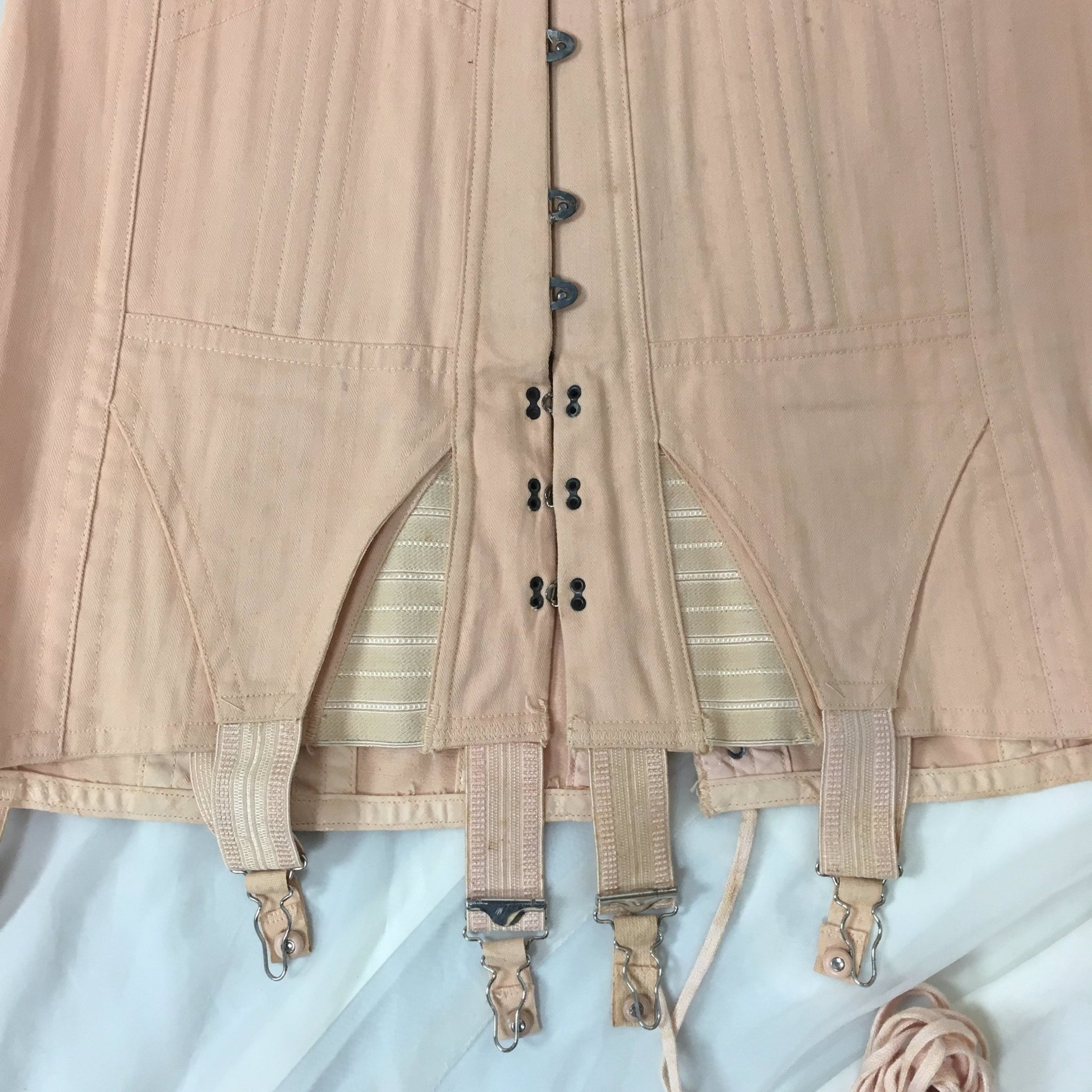 Vintage 1950's Corset Girdle | Rich Peach Rayon & Cotton Chevron with Boning | Size LG, XLG - Daggers & Dames