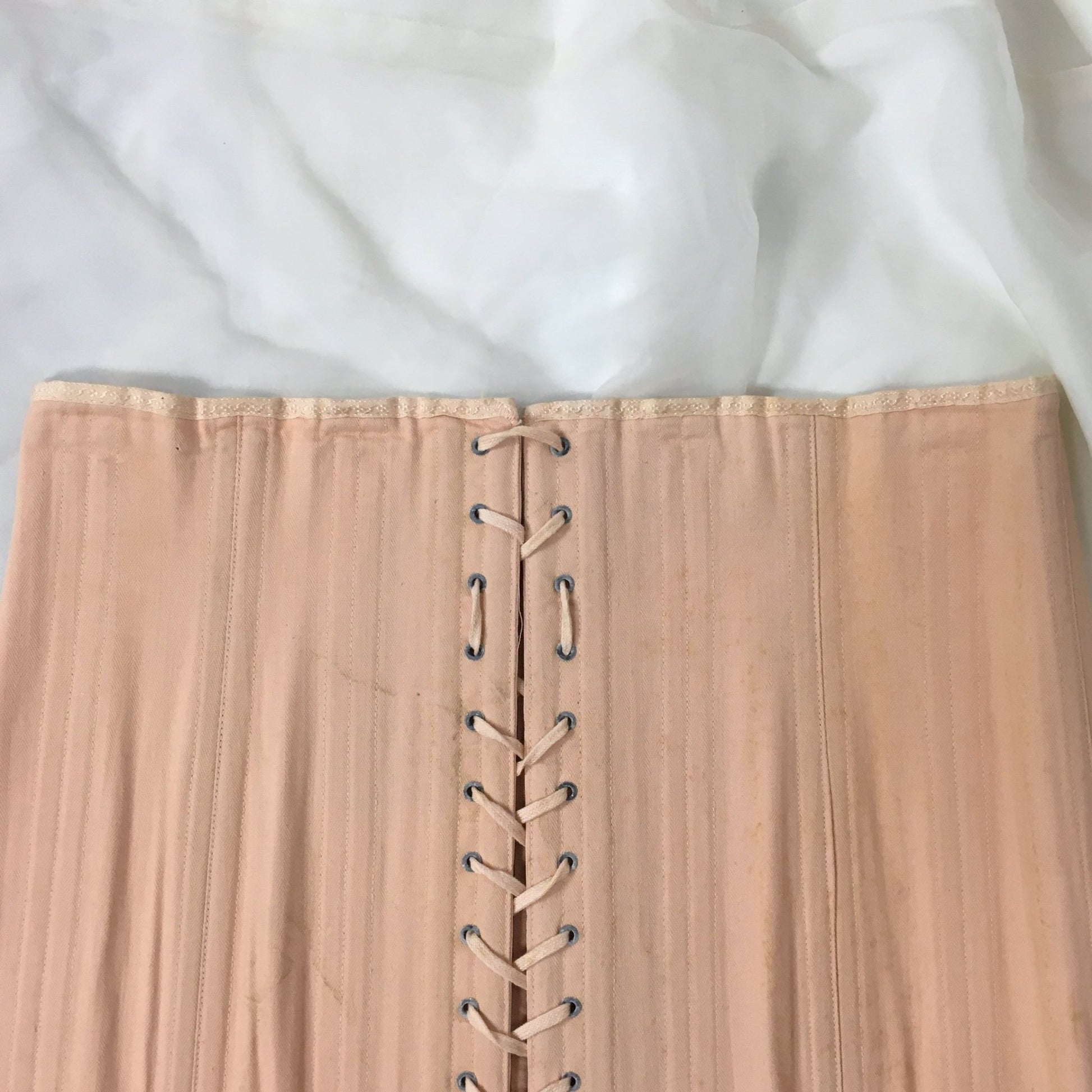 Vintage 1950's Corset Girdle | Rich Peach Rayon & Cotton Chevron with Boning | Size LG, XLG - Daggers & Dames