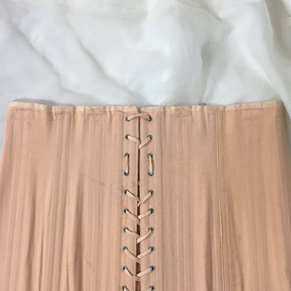 Vintage 1950's Corset Girdle | Rich Peach Rayon & Cotton Chevron with Boning | Size LG, XLG - Daggers & Dames