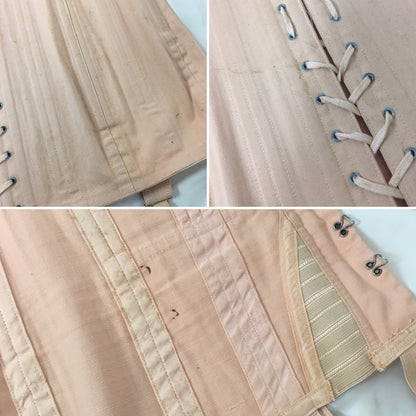 Vintage 1950's Corset Girdle | Rich Peach Rayon & Cotton Chevron with Boning | Size LG, XLG - Daggers & Dames