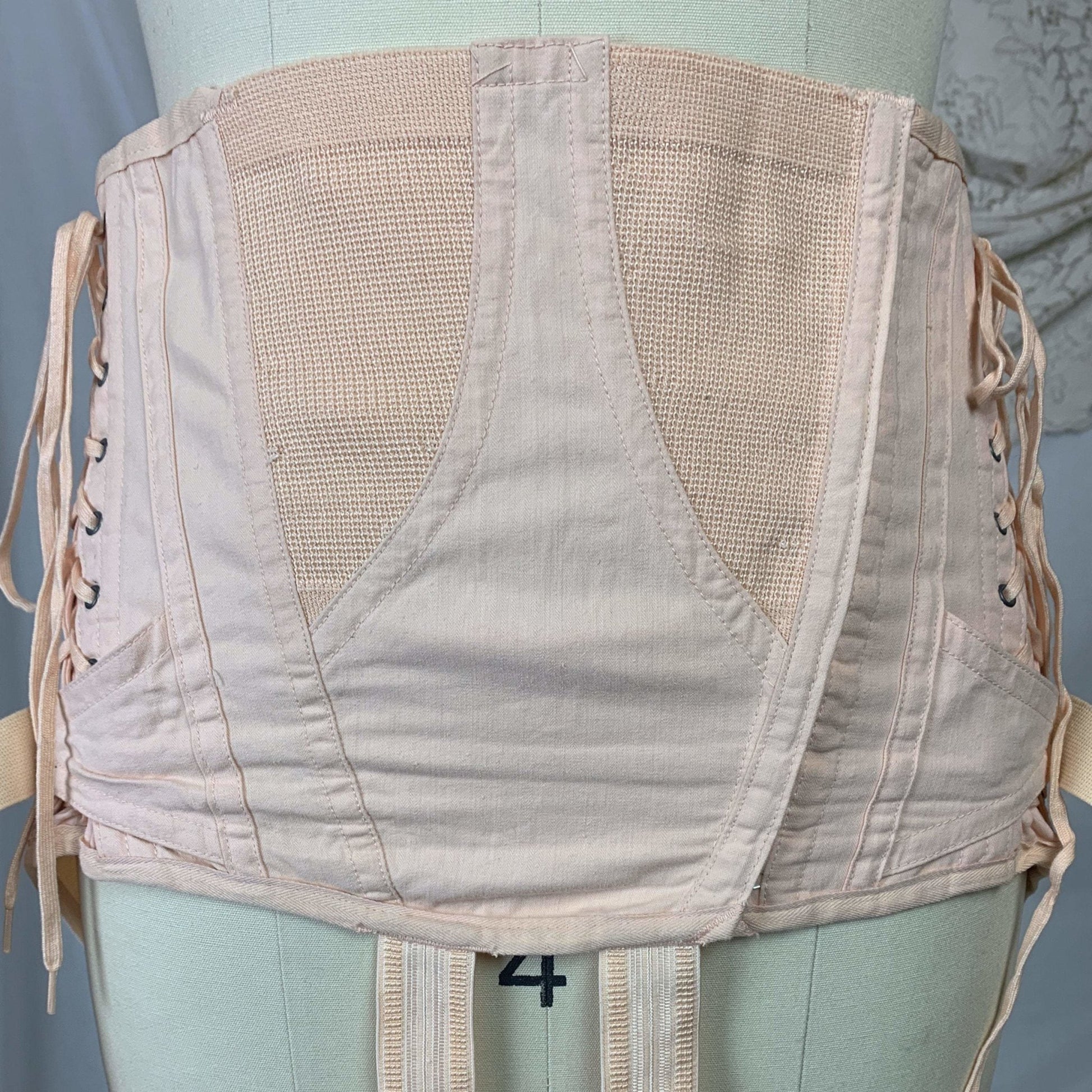 Vintage 1950's Corset Girdle | Rose Peach Cotton with Fan Corset Lacing | Famous Gale by Sears, Roebuck and Co. | Size MED, LG, XL - Daggers & Dames
