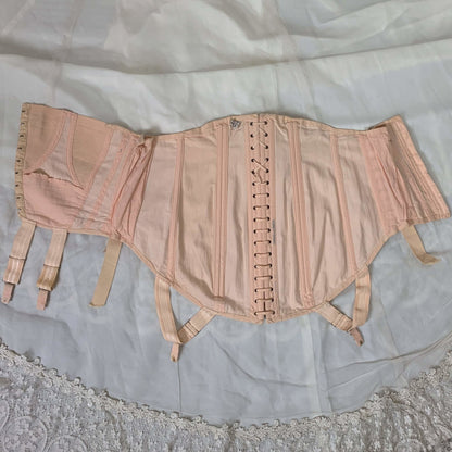 Vintage 1950's Corset Girdle | Rose Peach Cotton with Fan Corset Lacing | Famous Gale by Sears, Roebuck and Co. | Size MED, LG, XL - Daggers & Dames