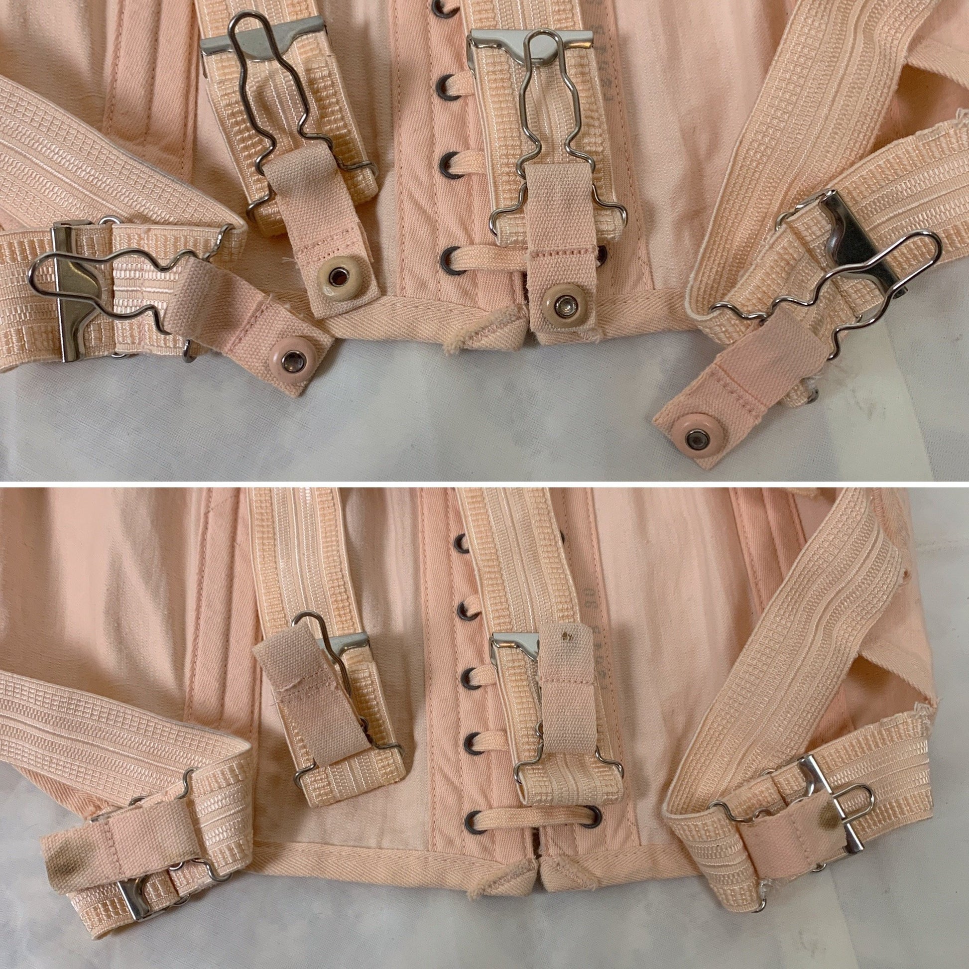 Vintage 1950's Corset Girdle | Rose Peach Cotton with Fan Corset Lacing | Famous Gale by Sears, Roebuck and Co. | Size MED, LG, XL - Daggers & Dames