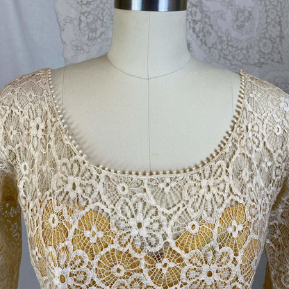 Vintage 1950's Dress | Goldenrod Yellow Taffeta with Ivory Spiderweb Cotton Lace | Size XS - Daggers & Dames